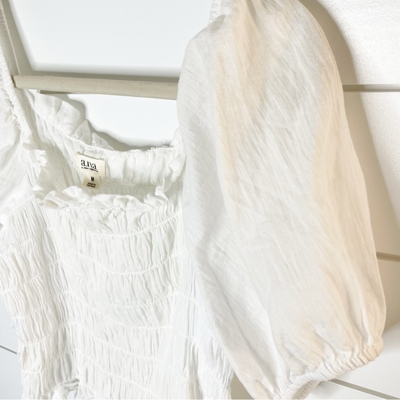 a.n.a. A new approach Shirred Short Sleeve Peasant Top blouse white Medium. - Picture 3 of 10